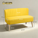 Divano 2 Posti in Tessuto Effetto Lino Senza Braccioli con Gambe in Legno, 117x56,5x77 cm, Giallo - immagine 3