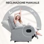 Poltrona Reclinabile Manualmente a 60° Extra Imbottita in Tessuto con Poggiapiedi, Grigio - immagine 4