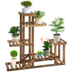 Scaffale Porta Piante Asimmetrico a 6 Livelli per Giardino e Casa in Legno, 98x28x96,5cm
