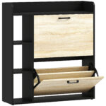 Scarpiera Slim con 2 Cassetti Ribaltabili e 3 Vani Aperti, Capacità 15 Scarpe, 83x24x90,5 cm, Nero