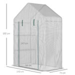 Serra da Giardino in PE e Acciaio per Esterni con 2 Scaffali e Porta Avvolgibile, 143x73x195 cm, Bianco - immagine 3