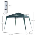 Gazebo Pieghevole da Giardino 2,4x2,4m con Struttura in Acciaio e Corde Antivento, Verde - immagine 3