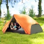 Tenda da Campeggio 2 Posti con 2 Vestiboli, 2 Porte, 2 Finestre e Borsa di Trasporto, 2,8x2,25x1,1 cm, Arancione - immagine 9