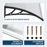 Pensilina da Esterno per Finestre e Porte, in Policarbonato e Alluminio, 110x60x18cm - Trasparente - immagine 5