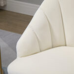 Poltrona in Velluto Imbottita con Schienale a Conchiglia e Gambe in Acciaio per Camera e Salotto, 63x65x84cm, Crema - immagine 8