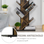 Libreria ad Albero in Legno, Scaffale Salvaspazio a Colonna con 10 Ripiani in Stile Industriale, 50x28x142cm - immagine 4