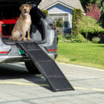 Rampa per Cani Pieghevole con Superficie Antiscivolo in MDF e Alluminio, 158x43,5x2,5 cm, Nero - immagine 2