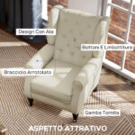 Poltrona da Salotto Imbottita in Velluto con Schienale Trapuntato, 74x86x102cm, Bianco - immagine 4