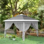 Gazebo da Esterno ad Altezza Regolabile con Zanzariere, in Metallo e Tessuto Oxford, 3,3x3,3x2,8 m, Grigio Scuro - immagine 8