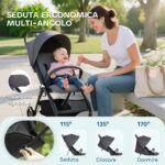 Passeggino per Bambini 0-3 Anni Pieghevole e Leggero con Schienale Regolabile, Capottina, Cestino, Grigio Scuro - immagine 4