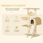 Tiragraffi per Gatti Multilivello con Amaca e Casetta, Corde in Sisal Naturale, 55×30×1cm - immagine 4