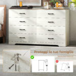 Cassettiera 8 Cassetti Moderna in Legno, 140x40x86 cm, Noce e Grigio Chiaro - immagine 7