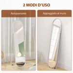 Specchio a Figura Intera da Terra con Supporto Pieghevole, Vetro e Metallo, 40x4x160 cm, Argento - immagine 7