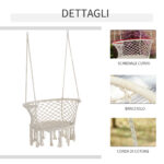 Amaca da Giardino in Stile Boho Chic, Sedia Sospesa in Poliestere e Macramè per Interni ed Esterni, Crema, 80x60x36cm - immagine 5