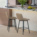 Set 2 Sgabelli da Cucina Stile Nordico in Tessuto Effetto Velluto e Metallo, 45x47x84 cm, Marrone - immagine 2