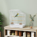 Gabbia per Uccelli a 4 Porte con 2 Ciotole, 2 Posatoi e Vassoio, in Metallo e Plastica, 47,5x36x54,5 cm, Bianco - immagine 2