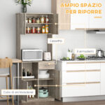 Credenza Moderna per Cucina o Sala da Pranzo, Mobile Buffet con Armadietti e Cassetti in Legno, Grigio, 71x41x178cm - immagine 4