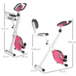 Cyclette Pieghevole da Fitness in Acciaio, Cyclette Magnetica Pieghevole da Casa con Altezza Regolabile, Resistenza Magnetica a 8 Livelli, Schermo LCD, 43x97x109cm, Rosa - immagine 3