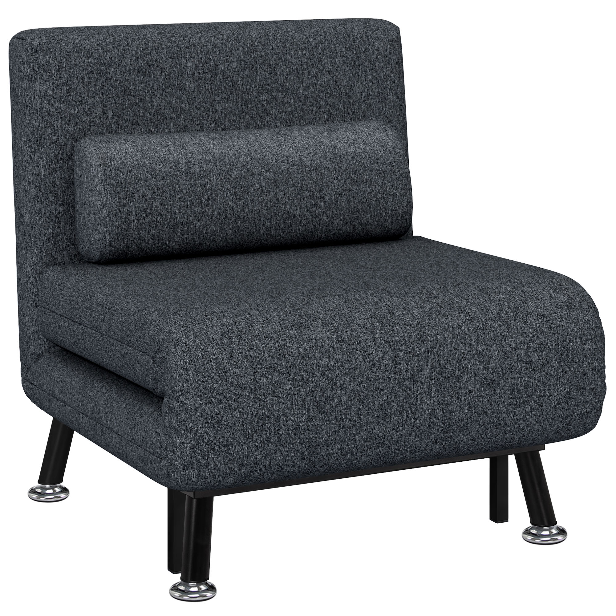 lHP8731948e1a61ed.jpg Poltrona Letto Moderno 3 in 1 con Schienale Regolabile e Cuscino imbottitura, in Tessuto Effetto Lino e Acciaio, Grigio Scuro - immagine 1