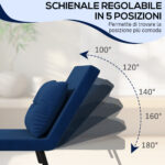 Poltrona Letto 3 in 1 con Schienale Reclinabile e Cuscino, in Tessuto Effetto Velluto, 63x73x81 cm, Blu - immagine 5