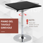Tavolo Quadrato Regolabile in Altezza, Metallo e MDF, Tavolino da Bar, Cucina, Soggiorno, Nero, 60x60x69-91cm - immagine 6