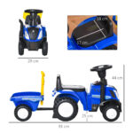 Trattore per Bambini Cavalcabile con Rimorchio, Rastrello e Pala, Gioco Educativo per Bimbi 12-36 Mesi, 91x29x44cm, Blu - immagine 3