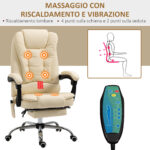 Poltrona da Ufficio Massaggiante Ergonomica ad Altezza Regolabile con 6 Punti, Sedia con Schienale regolabile e Poggiapiedi, Crema - immagine 4