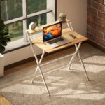 Scrivania Pieghevole con Ripiano per Monitor, 81,5x62x86,5 cm, Legno e Bianco - immagine 8