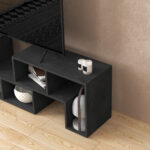 Mobile TV 75" max Modulabile con 2 Ripiani a L e Mensola Rettangolare, in Legno, 134-180x30,5x44 cm, Nero - immagine 9