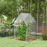 Mini Serra da Giardino con 2 Porte Avvolgibili e Copertura in PE 90x90x145cm, Trasparente - immagine 2