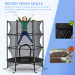 Trampolino Elastico per Bambini Ø1,6x1,9 m con Rete di Sicurezza e Pali Imbottiti, Età 3-10 Anni, Nero - immagine 4