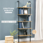 Libreria Moderna a Scala con 5 Ripiani e Dispositivo Antiribaltamento, Design a Muro, in Legno e Metallo, 60x30x184,5 cm, Marrone - immagine 6