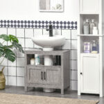 Mobile Sottolavabo con Armadietto a 2 Ante e Ripiani in Legno 60x30x60cm, Grigio - immagine 6