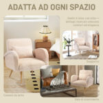 Poltrona per Salotto Moderna in Tessuto Teddy con Cuscino Lombare Sfoderabile, 77x77x83 cm, Beige - immagine 6