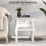 Tavolino da Salotto con Cassetto in Stile Francese con Gambe Curve, 45x35x55 cm, Bianco - immagine 4