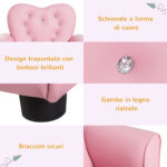 Poltroncina per Bambini Imbottita, Poltrona per cameretta con Rivestimento in PVC e Struttura in Legno, 59x41,5x49cm, Rosa - immagine 5
