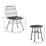 Set Mobili da Giardino 3 Pezzi con Tavolino e Sedie in Rattan PE, Poilestere e Acciaio per Esterni, Grigio - immagine 3