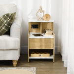 Comodino moderno con 2 Prese, 2 porte USB e Cassetto in truciolato, 40x40x60cm, Color Legno - immagine 7