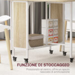 Tavolo da Pranzo Pieghevole per 6 Persone max con Ripiano, in Legno e Metallo, 130x80x74 cm, Bianco e color Legno - immagine 5
