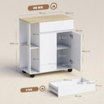 Carrello Cucina con Cassetto, Armadietto e 2 Ripiani Laterali, in Legno, 78x39,5x88,5 cm, Bianco e Rovere - immagine 3