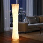 Lampada da Terra Moderna con Interruttore a Pedale, in Acciaio e Tessuto, 25x25x129 cm, Bianco e Argento - immagine 9