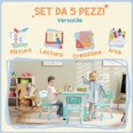Set Tavolo e Sedie per Bambini 5pz con 4 Sedie Regolabili 32x36x52,5-56 cm e Tavolo 60x60x46-58 cm, Verde - immagine 5