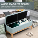 Panca Imbottita Contenitore in Tessuto con Design Scandinavo, 110x39x45Acm - Azzurro - immagine 4