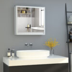 Armadietto Bagno a 2 Ante con Specchiera e Ripiano Regolabile in MDF, 48x14,5x45cm, Bianco - immagine 2