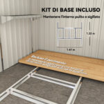 Capanno Attrezzi in Metallo 1,5x2m con Base, Porta Scorrevole e Tetto Inclinato, Grigio Chiaro - immagine 6