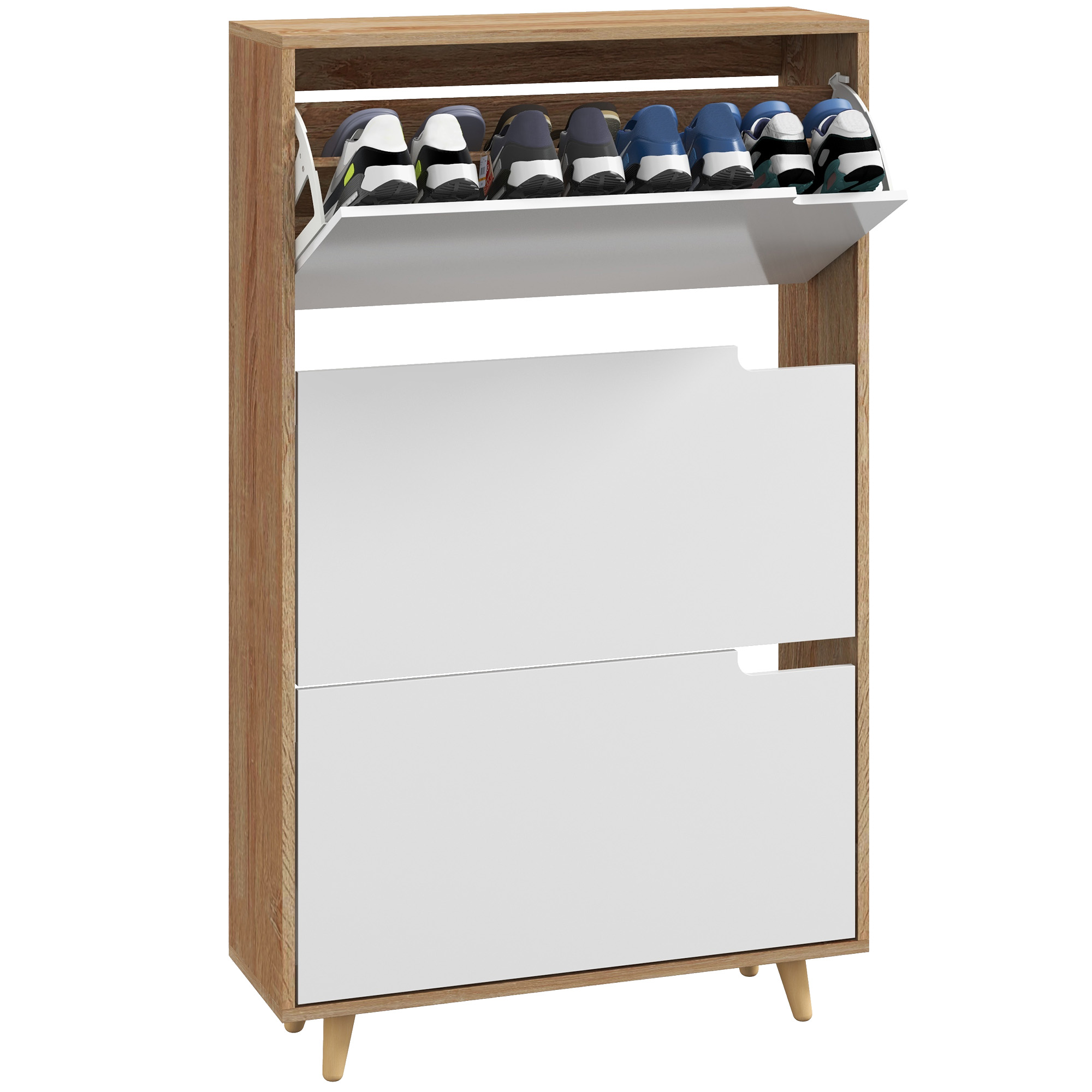m40c0a195b6a620eb.jpg Scarpiera Salvaspazio a 3 Cassetti con Ripiano Regolabile per 18-24 Paia di Scarpe, 72x24x119cm, Bianco - immagine 1
