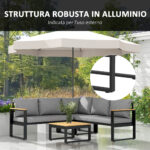 Salotto da Giardino con Divano da Esterno, 2 Poltrone e Tavolino in Alluminio, Grigio - immagine 4