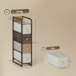 Cassettiera Salvaspazio con 4 Cassetti Pieghevoli in Tessuto, Acciaio e Legno, 20x47x84,5 cm, Multicolore - immagine 3