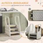 Sgabello per Bambini 2-5 Anni a 3 Gradini in HDPE, 43x42x65,5 cm, Grigio e Bianco Crema - immagine 4