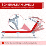 Sdraio da Giardino Pieghevole con Tettuccio Regolabile e Schienale Reclinabile a 4 Livelli, Rosso - immagine 4